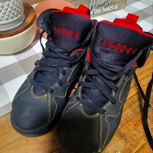 Jordan 7 Retro "Black/Citrus/Varsity Red" Grade School Kids' Shoe